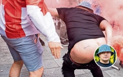 JACKASS Yob: una bengala encendida en el trasero , bebió 20 sidras, inhaló cocaína y luego irrumpió en Wembley 
