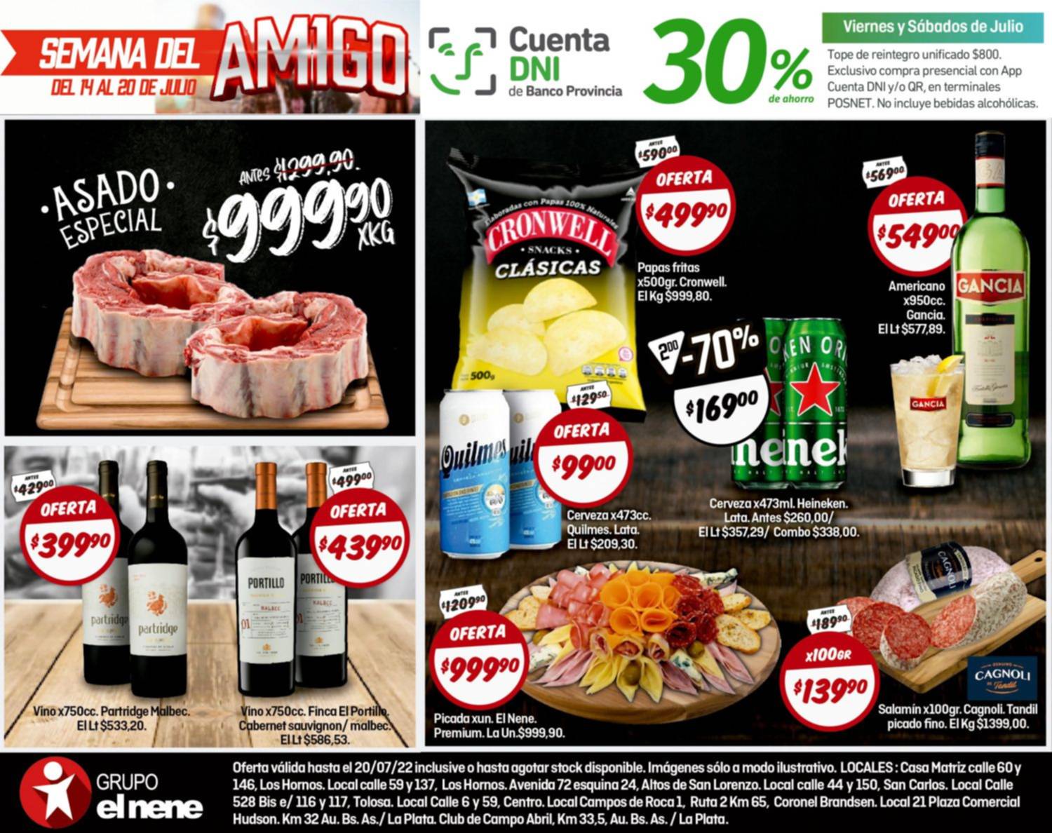 ¡Semana del Amigo! Asado especial a $999,90 el kilo y vino Portillo por 750cc. a $439,90