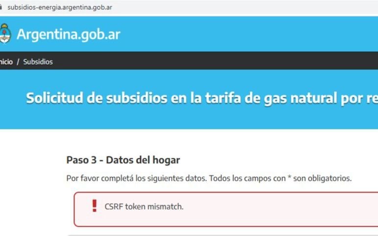 Paso a paso: cómo solucionar el error "Csrf token mismatch" en el formulario de subsidios de luz y gas