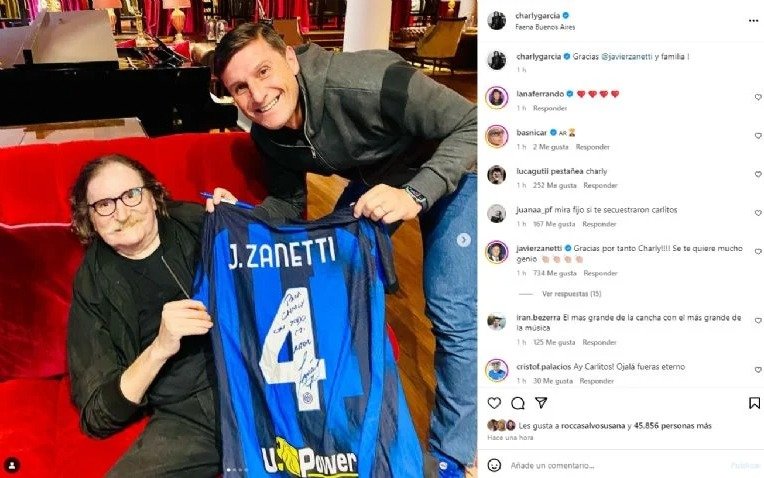 Pupi Zanetti con Charly García: el esperado encuentro del ex futbolista con su ídolo