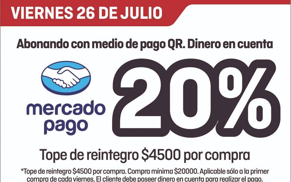 Jornada de 20% de descuento con Mercado Pago en El Nene