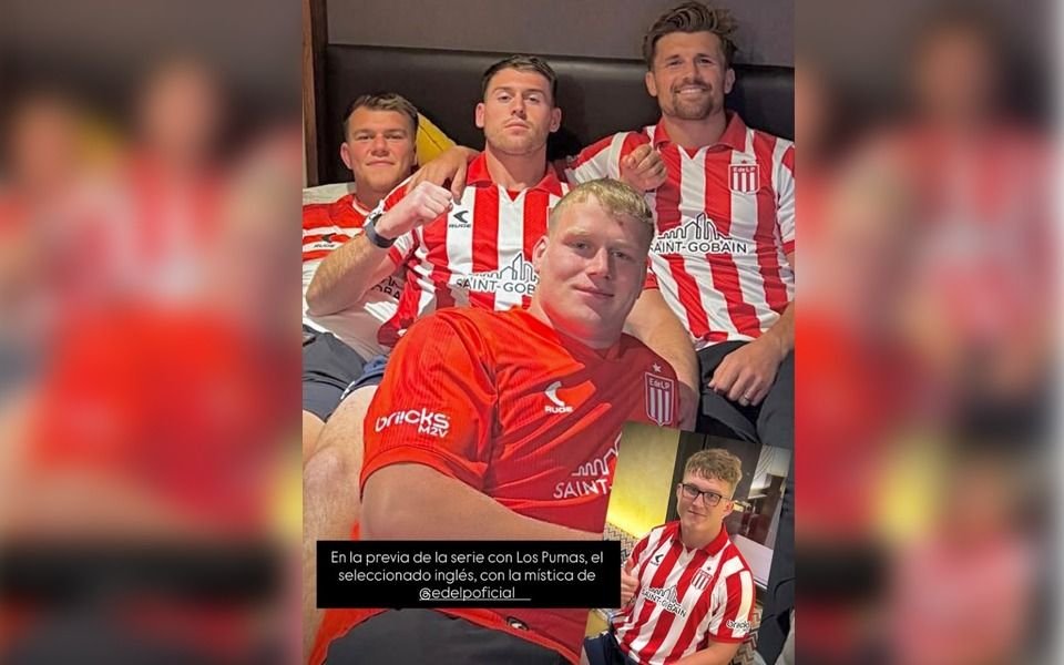 El seleccionado inglés de rugby posó con la camiseta de Estudiantes