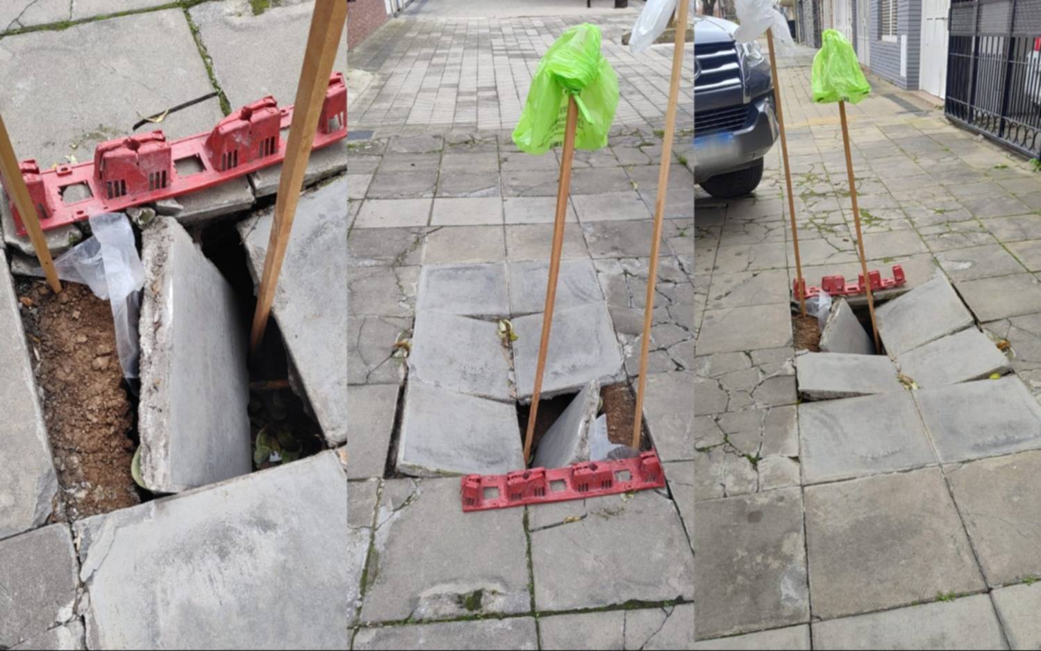 “Meses reclamando a ABSA”: se hundió una vereda en La Loma y piden una solución urgente