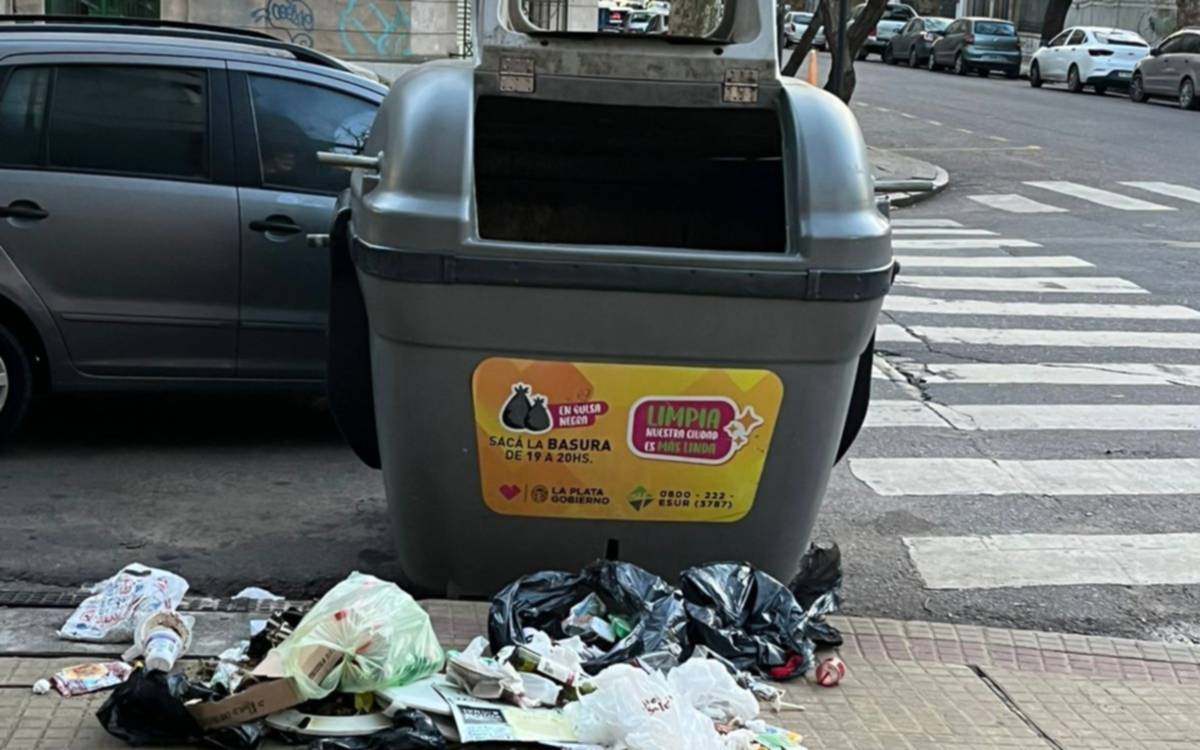 En pleno Centro, un contenedor complica a conductores y obstruye un desagüe