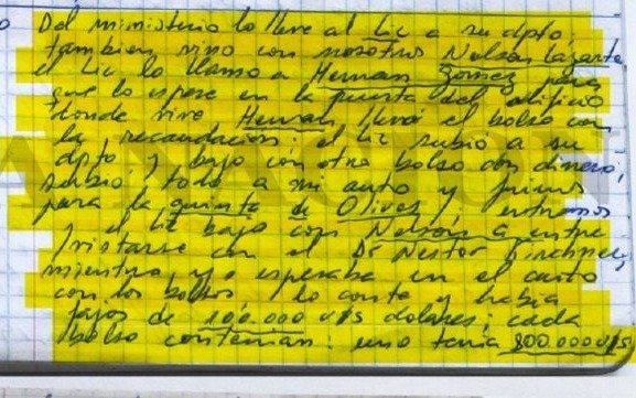 En los cuadernos: revelan que hubo "traslados de bolsos" desde Techint al departamento de los Kirchner