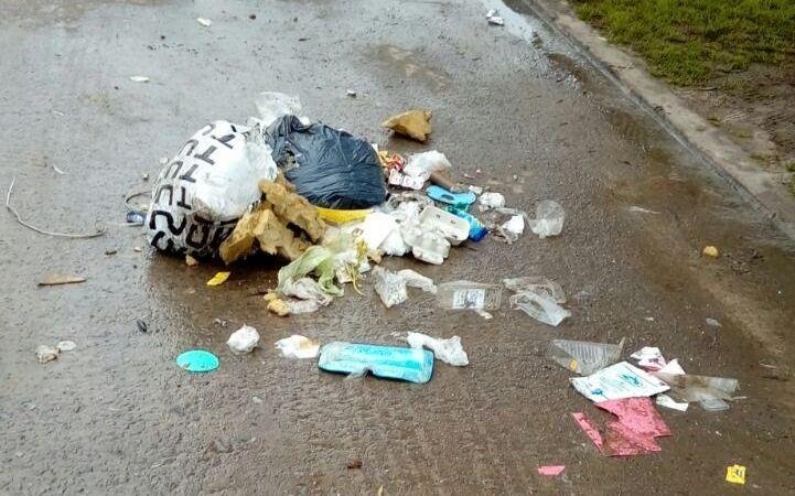 Bolsas destrozadas y basura esparcida en San Carlos
