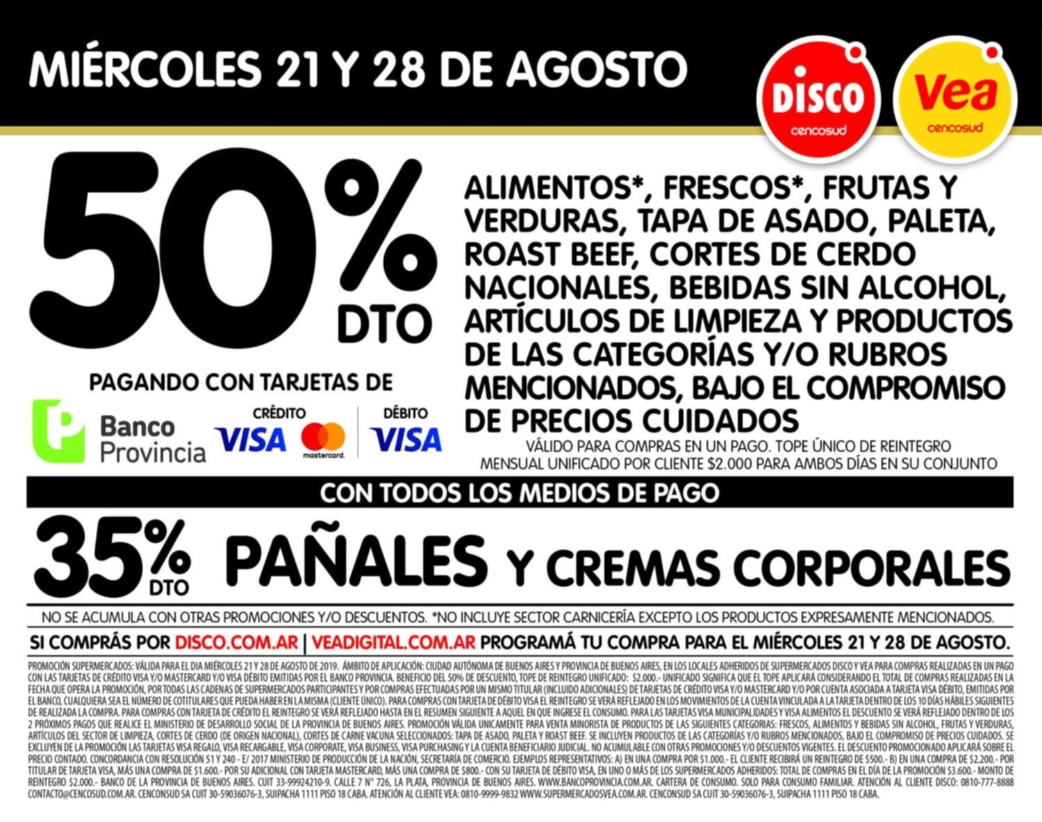 Descuento del 50% en supermercados con Banco Provincia y 35% con Banco Nación