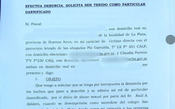Denuncian penalmente por supuestos abusos a un cura en un colegio platense