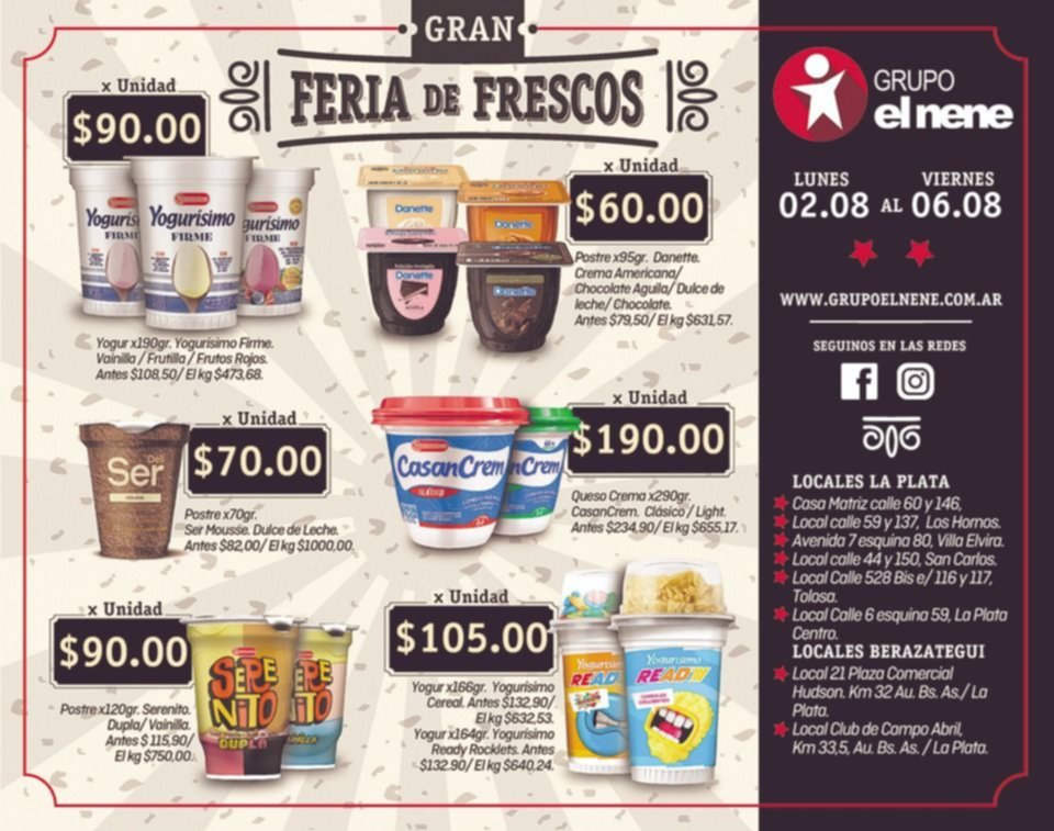 Aprovechá la Feria de Frescos hasta el viernes 6 de agosto