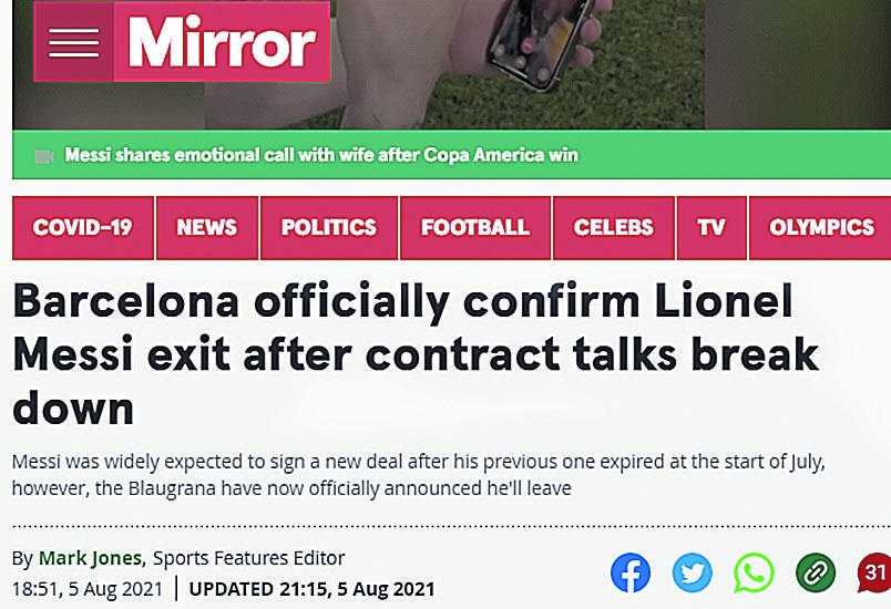 La noticia de la salida de Messi estuvo en todos los medios del mundo