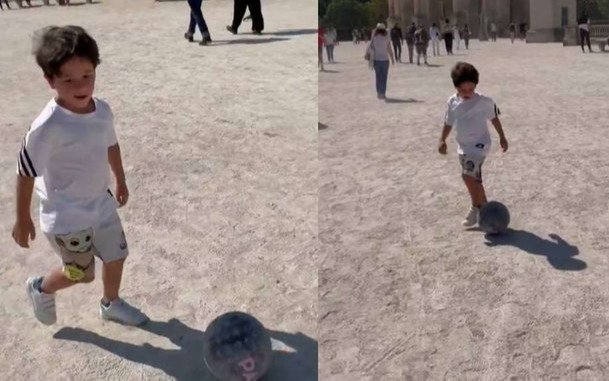 Mateo Messi se lució con la pelota por las calles de París