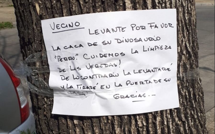 "Levante la caca de su dinosaurio": el ingenioso reclamo de una platense por las heces de los perros