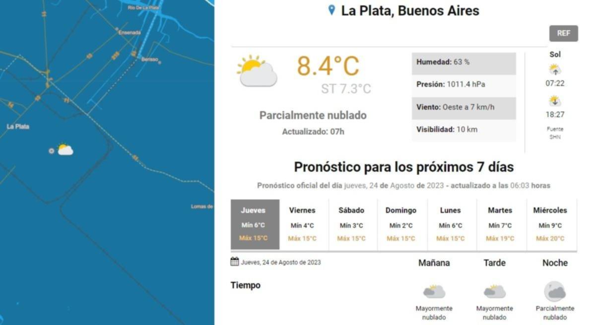 Pronóstico del tiempo en La Plata: nublado y 15º de máxima, así estará el clima este jueves 24 de agosto 2023