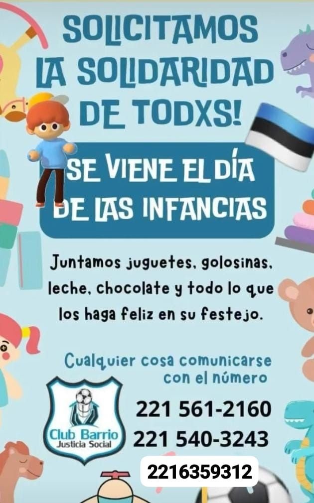 El Club Barrio Justicia Social celebrará el Día del Niño y realiza una colecta para los festejos
