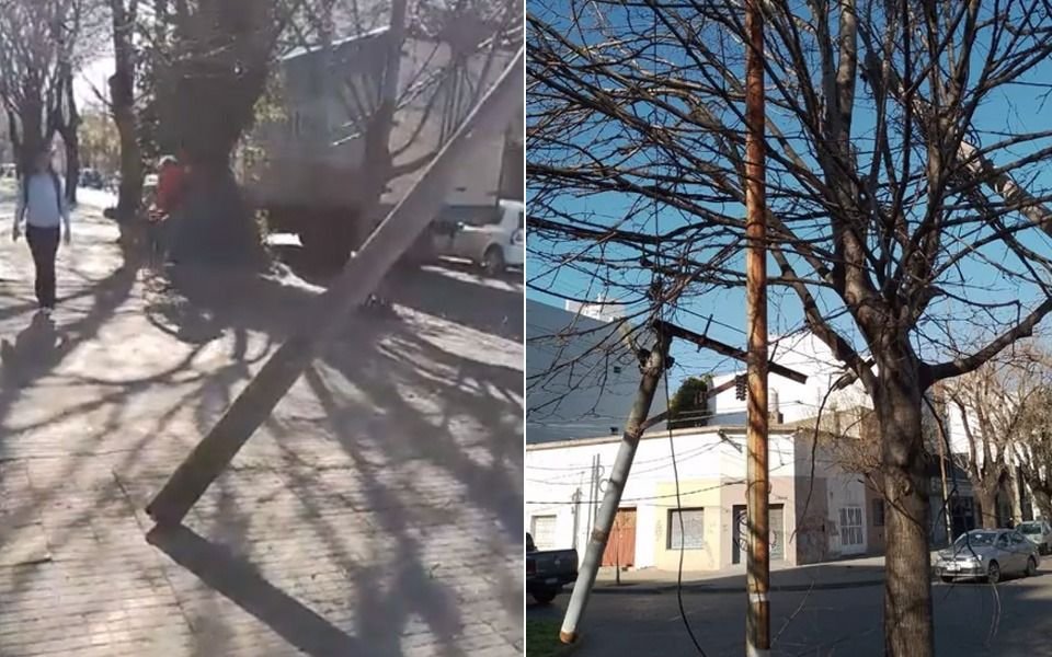 Un camión enganchó cables, arrastró postes y dejó sin luz a toda la cuadra