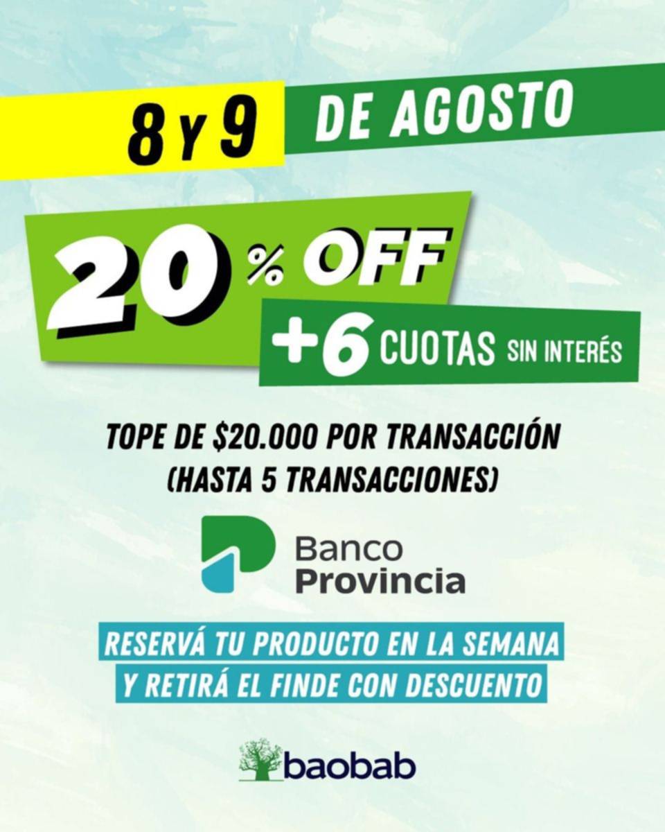 Imperdible promo en Baobab: 20% OFF + 6 cuotas sin interés