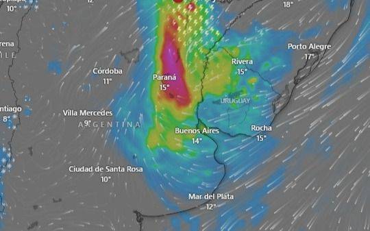 EN VIVO, el mapa de la ciclogénesis en el AMBA: a qué hora lloverá más fuerte y cuándo llegarán las ráfagas de 74 km/h