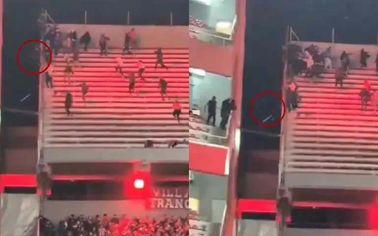 Terror en Avellaneda: el impactante video del momento en que un hincha de la U cae al vacío