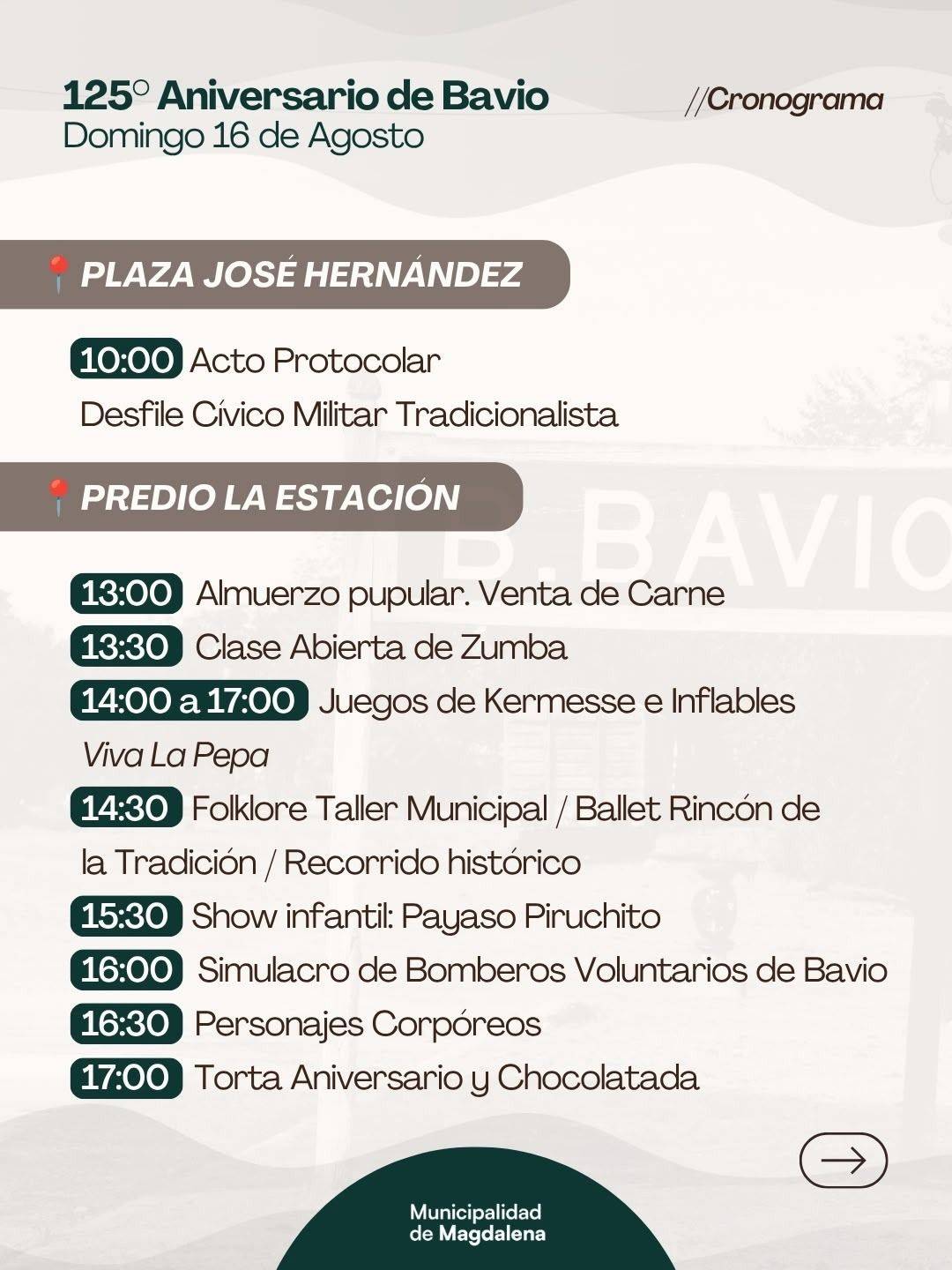 Asado, show y actividades: Bartolomé Bavio festeja sus 125 años