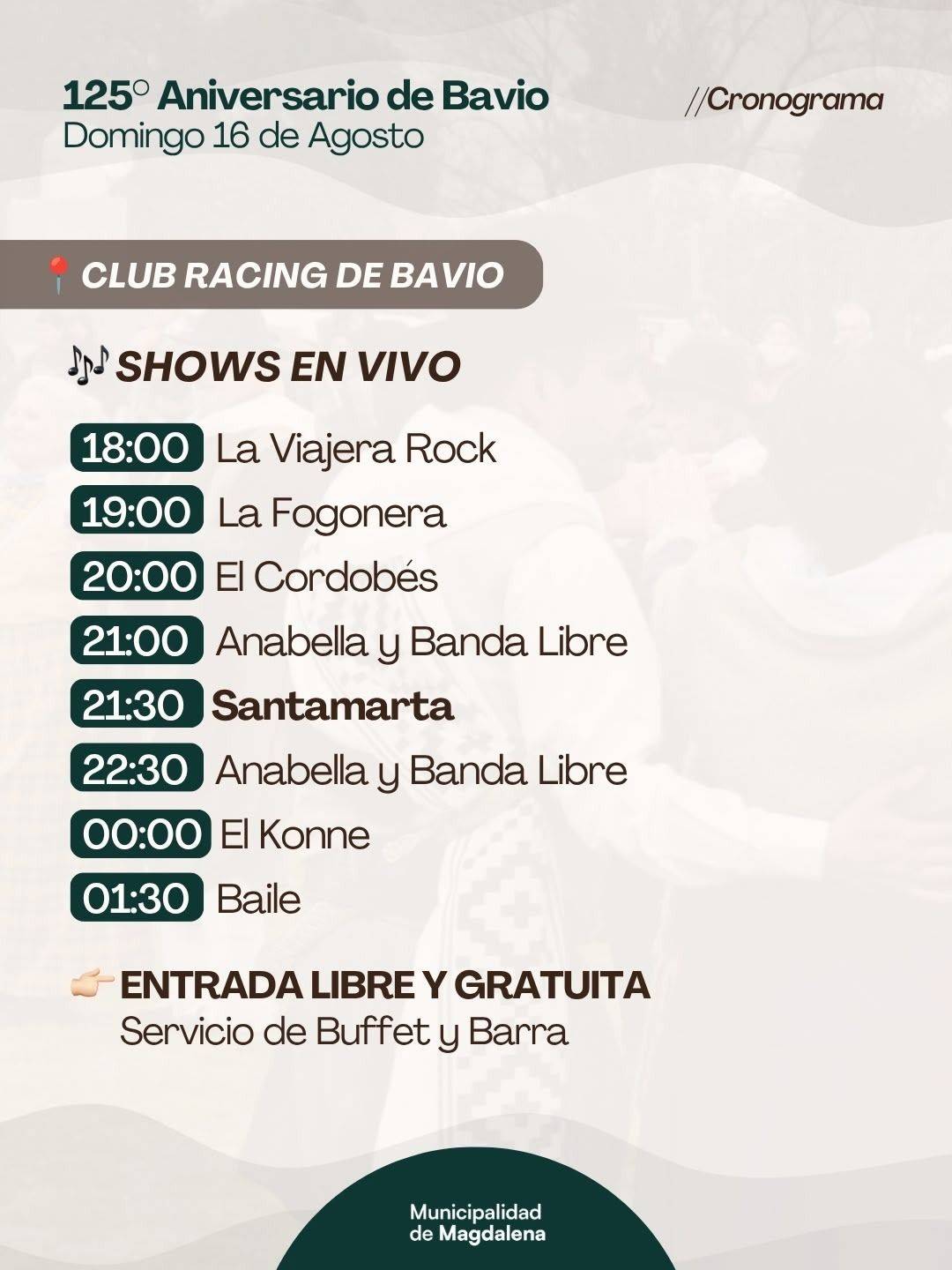 Asado, show y actividades: Bartolomé Bavio festeja sus 125 años
