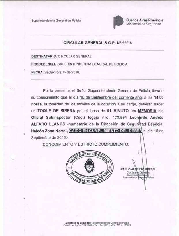 Patrulleros hicieron un "sirenazo" en memoria del policía asesinado