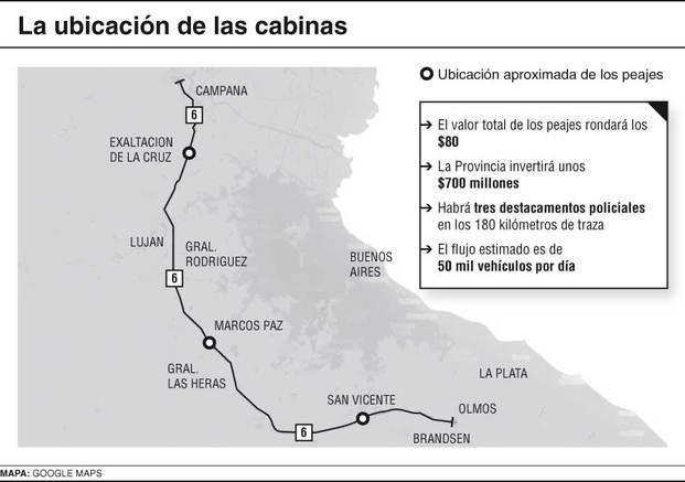 Ruta 6: habrá peaje en Las Heras, San Vicente y el corredor norte
