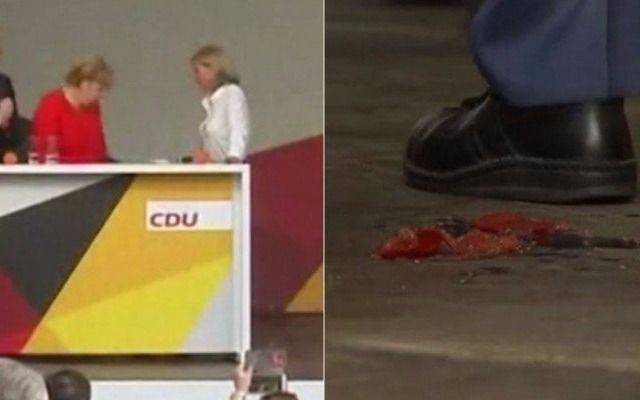 VIDEO: Manifestantes arrojan tomates a Merkel al llegar a un acto electoral