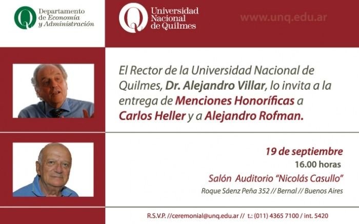 Heller y Rofman recibirán Menciones honoríficas en la UNQ