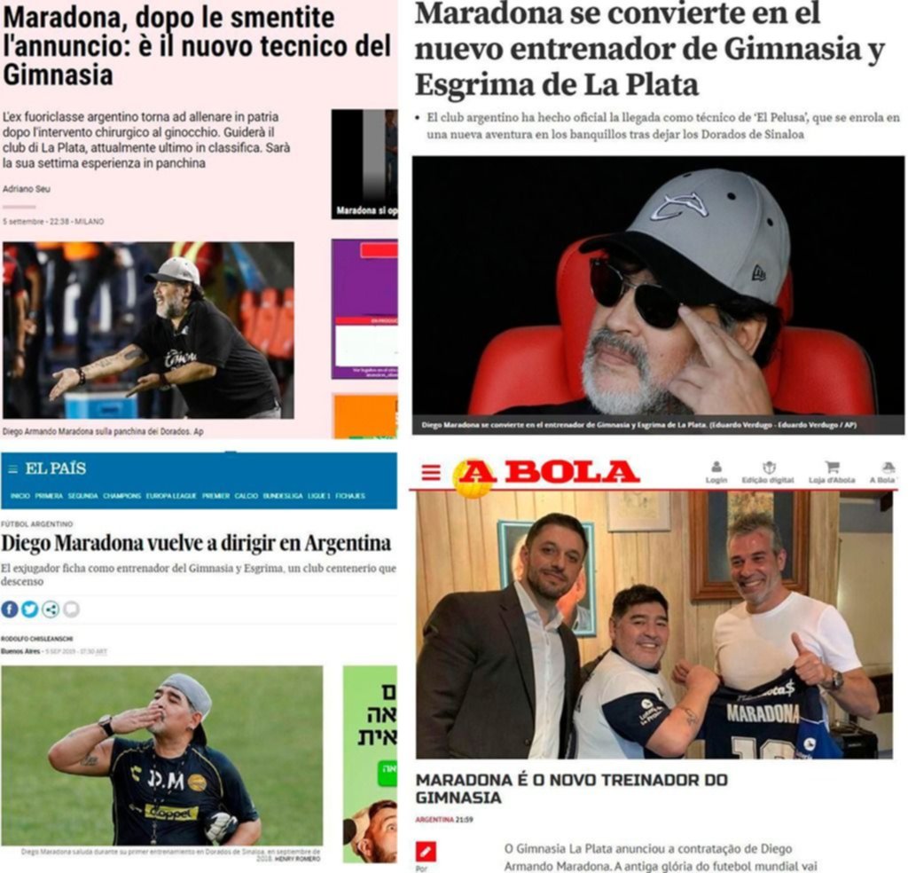 Después de la oficialización del nuevo DT mens sana, el nombre de Maradona y Gimnasia dieron la vuelta al mundo entero