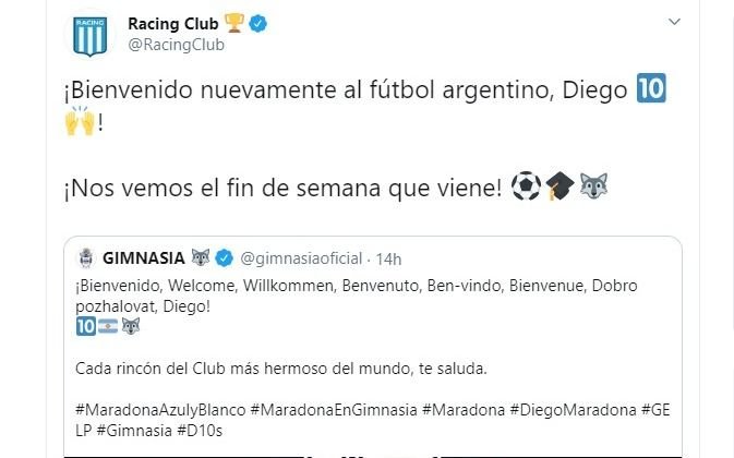 Los clubes se expresaron por las redes sociales y le dieron la bienvenida al 10