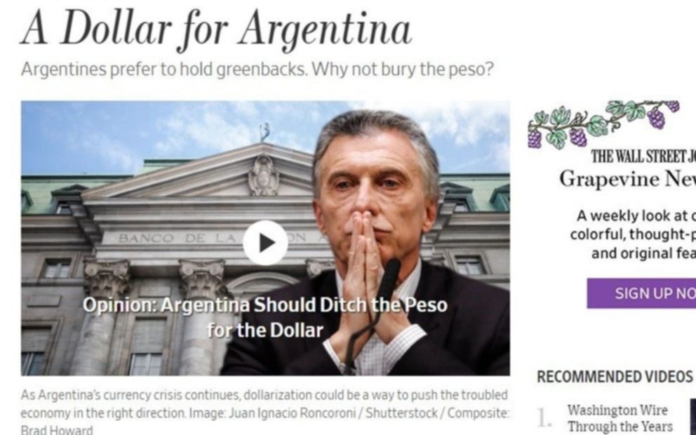 The Wall Street Journal propone dolarizar la economía argentina