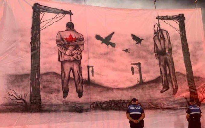 Escenas de terror en un clásico de Albania: incidentes, peleas y banderas amenazantes