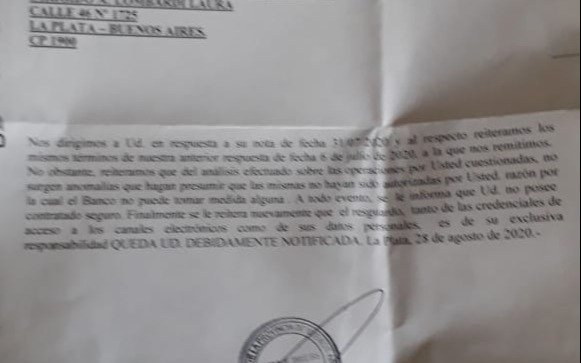 La ciber estafaron sólo con haber dado el DNI y el Banco Provincia no se hace cargo
