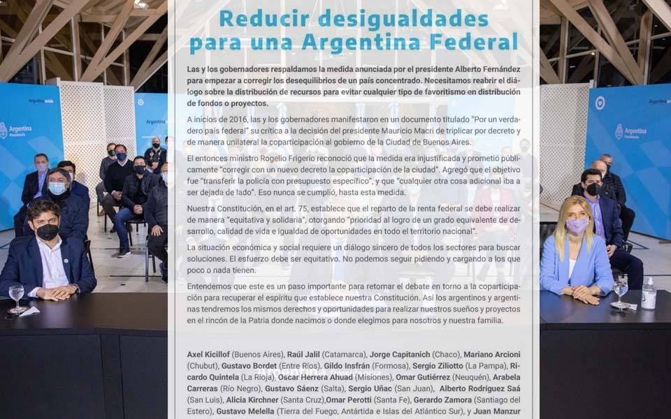 Coparticipación: gobernadores justicialistas respaldaron en una solicitada a Alberto F.