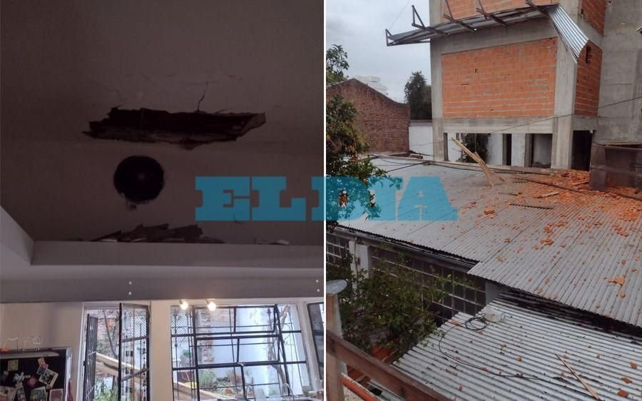 Milagro en La Plata: cayó sobre su casa un montacargas de obra, le perforó el techo y casi ocasiona una tragedia