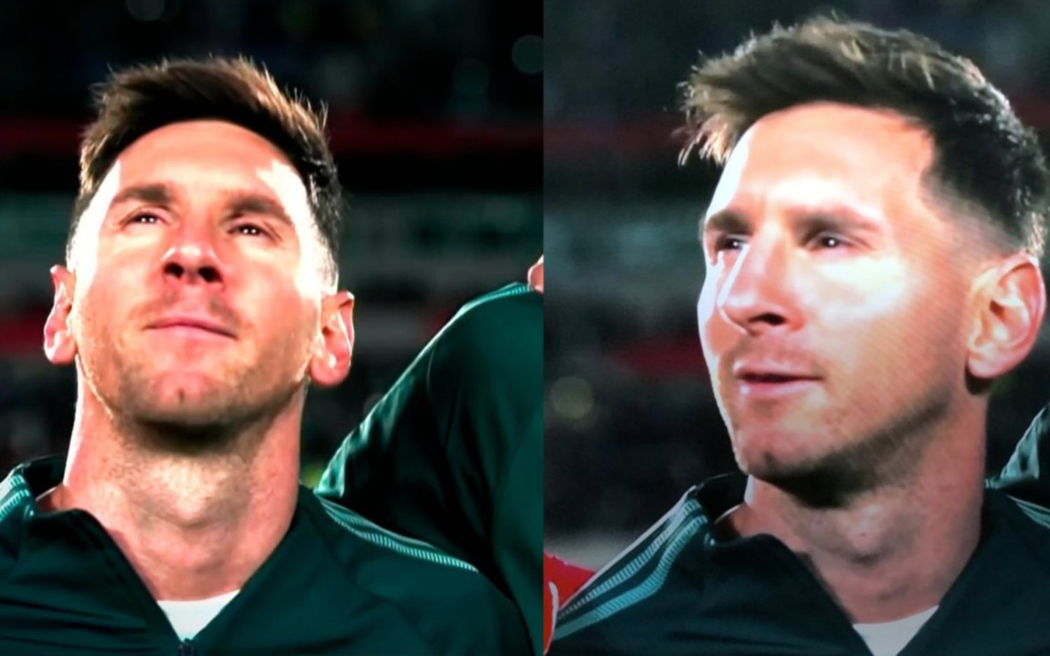 Messi se emocionó al cantar el Himno Nacional en la previa del partido