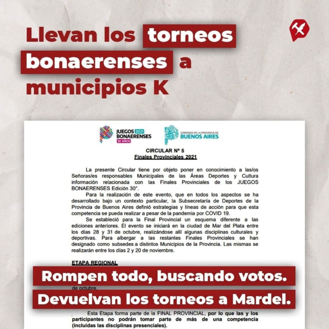Denuncian que los Juegos Bonaerenses fueron mudados a municipios gobernados por el Frente de Todos