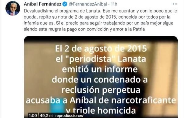 La respuesta de Aníbal Fernández al informe sobre narcotráfico en La Plata presentado por Lanata
