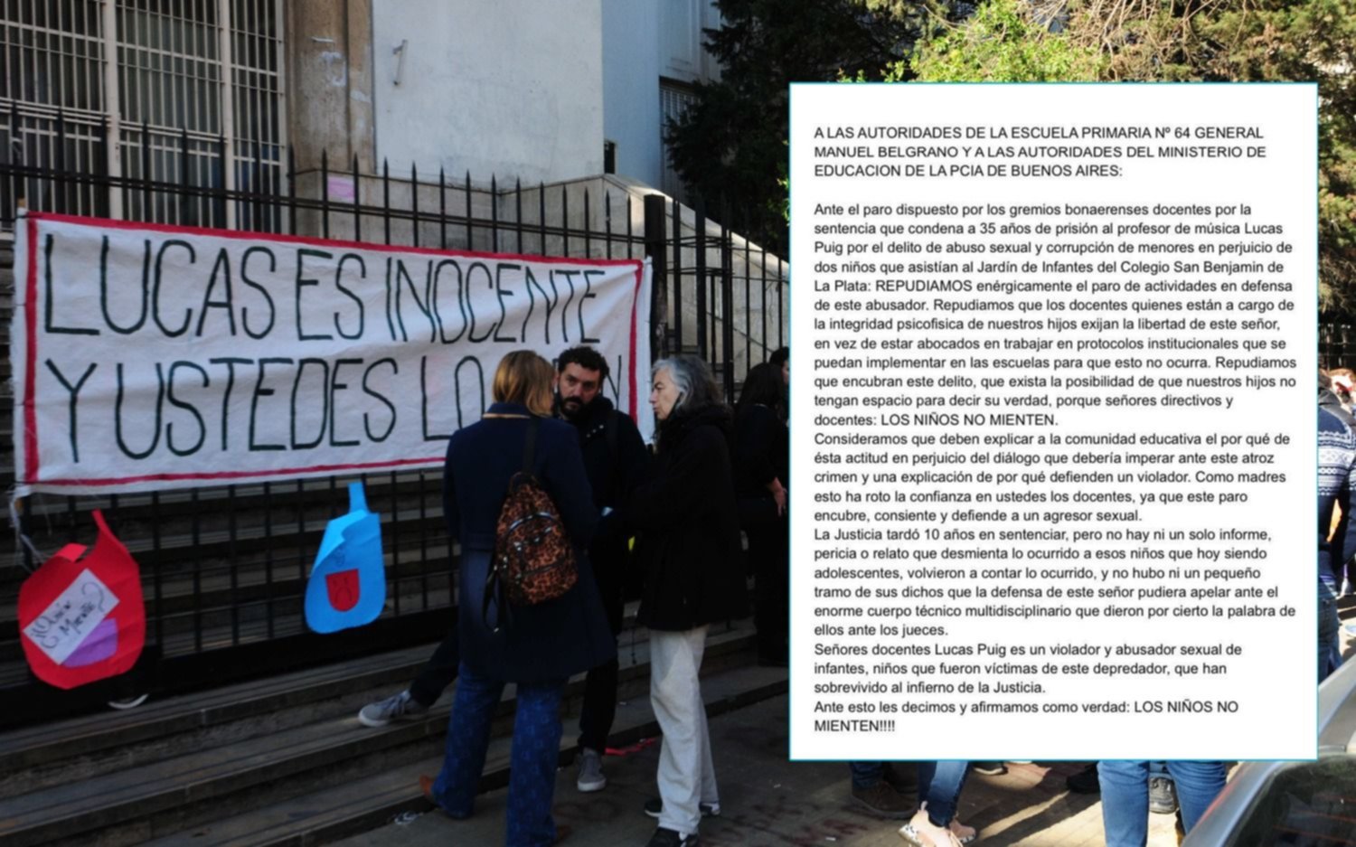 Fuerte repudio de padres al paro docente que se hizo en La Plata en rechazo a la condena de Lucas Puig