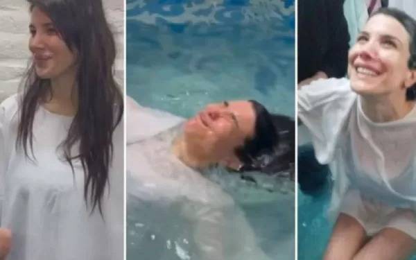 Andrea Rincón confesó por qué se bautizó en una pileta de lona 