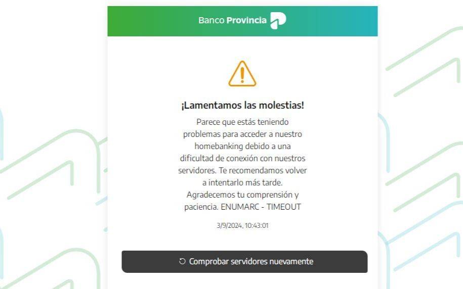 El homebanking del Banco Provincia, otra vez con problemas