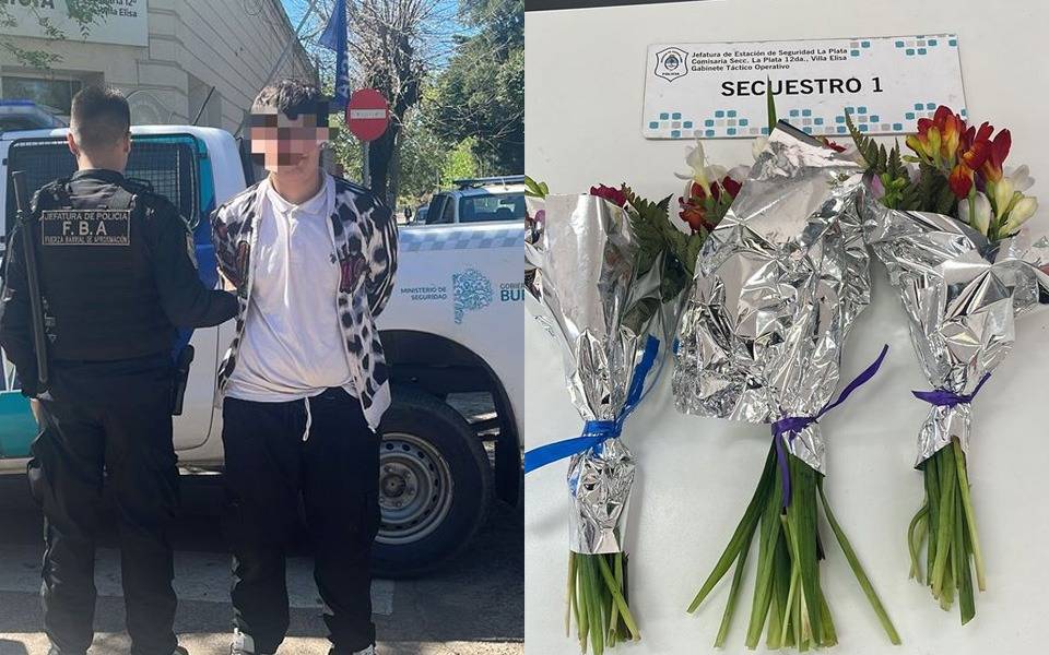 En La Plata: un "romántico" intentó escapar con ramos de flores para su novia, pero pasó enfrente de la Policía y fue detenido