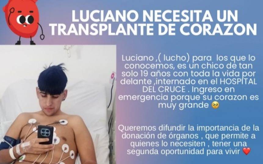 Campaña en Quilmes por Luciano, el joven que espera un trasplante de corazón