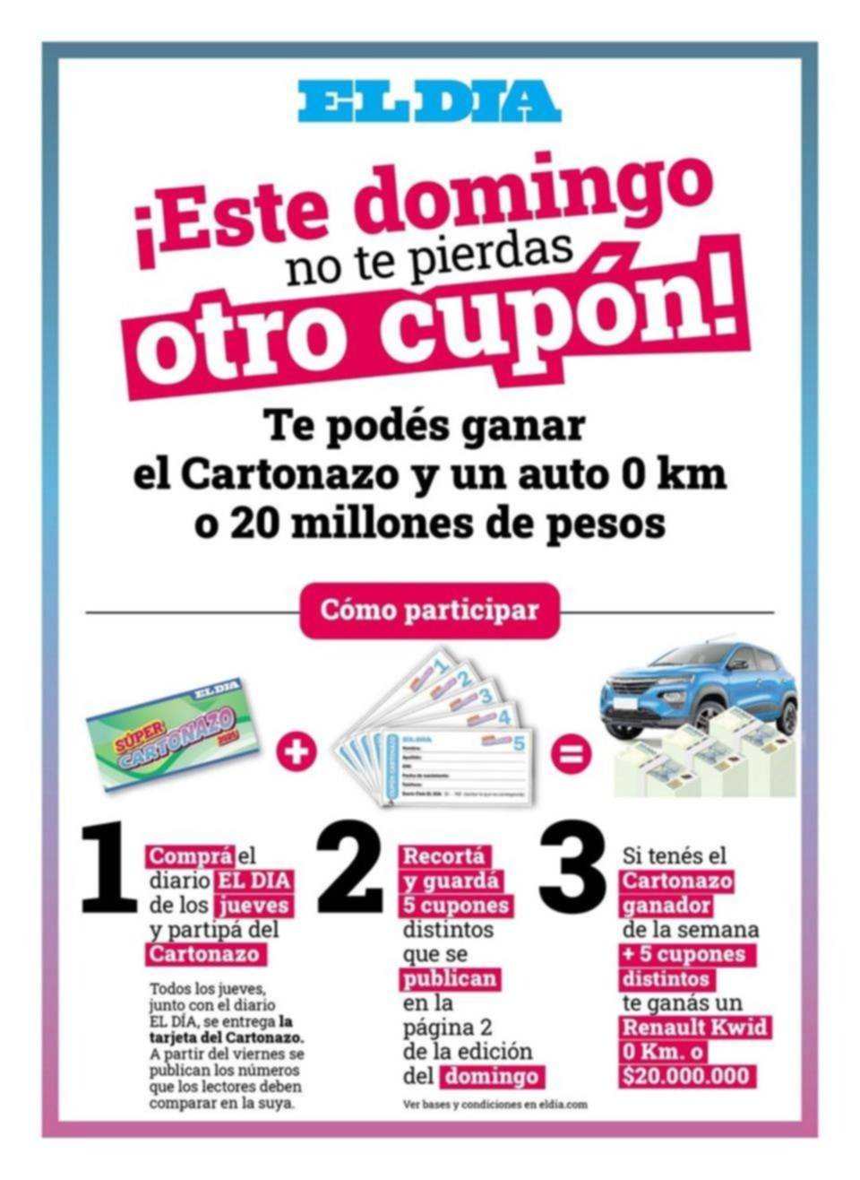 Este domingo | En diario EL DIA encontrá el nuevo cupón del Cartonazo para ganar $20.000.000 o un auto 0KM