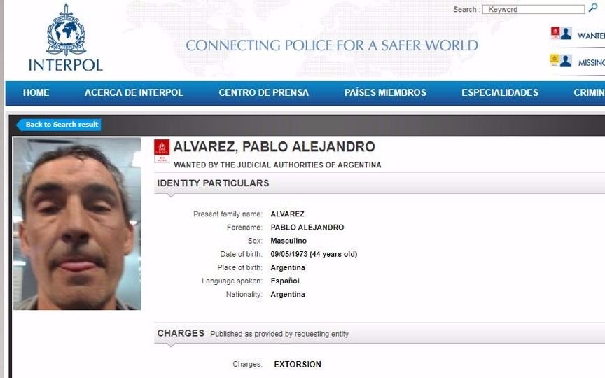 Bebote Alvarez apareció en la lista de Interpol con pedido de captura internacional
