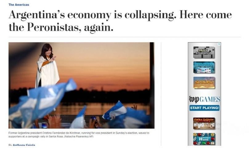 Para The Washington Post, Argentina "se precipita una vez más hacia el abismo económico"