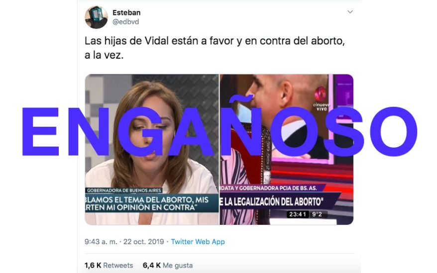 Es engañoso el posteo que habla sobre la posición de las hijas de Vidal sobre el aborto 