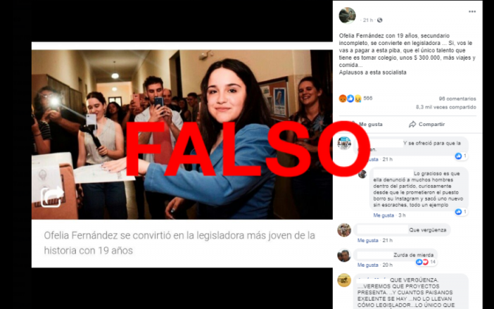 Es falso que un legislador cobra $ 300 mil y que Ofelia Fernández no terminó el secundario