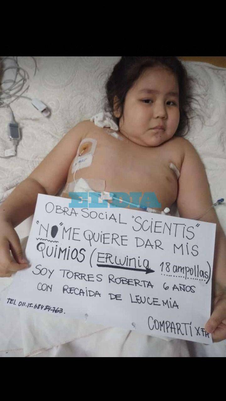 Tiene 6 años y pelea contra la leucemia pero su obra social no le entrega las drogas para el tratamiento 