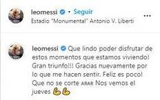 El mensaje de Messi a los hinchas: "Que no se corte, nos vemos el jueves"